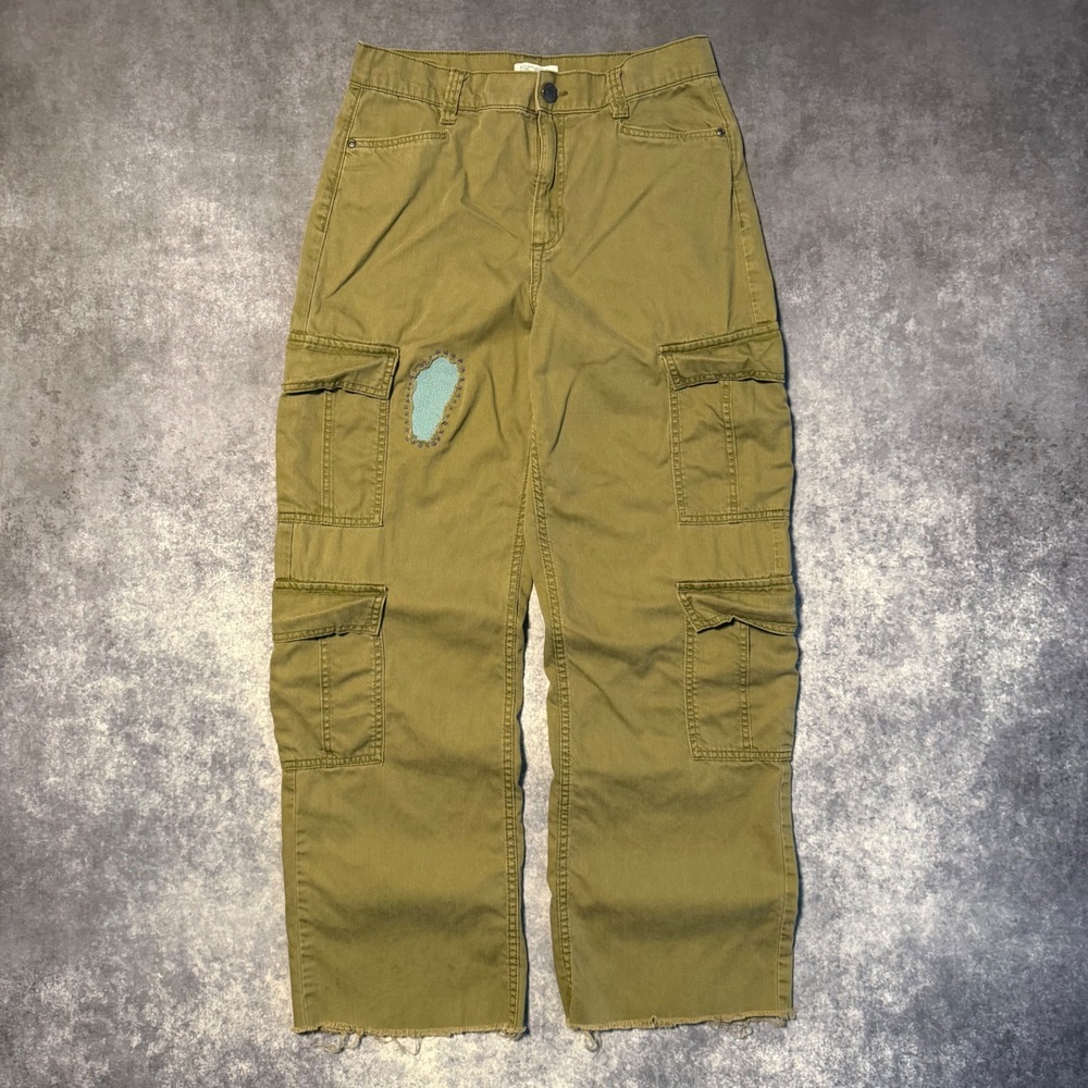 Sofia Jeans Sofia Vergara Cargo Pants Womens 6 Olive Green Wide Leg Patched Y2K